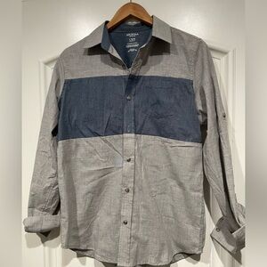 Arizona Jean Company Gray and Navy Button Down Shirt YOUTH XL Husky 14/16